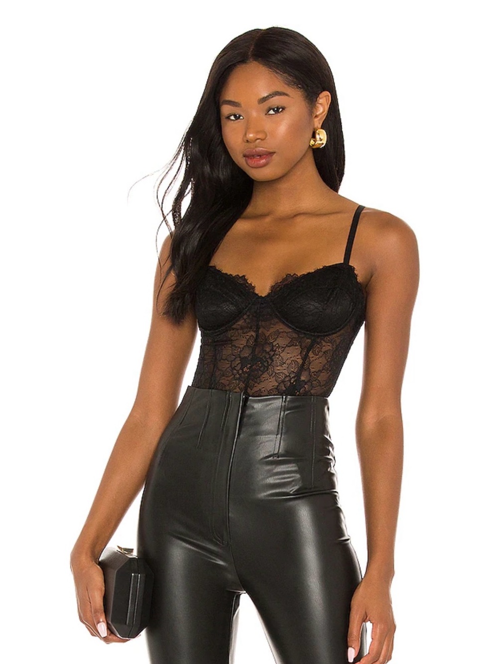 DANIELLE BERNSTEIN Black Lace Sheer Bodysuit